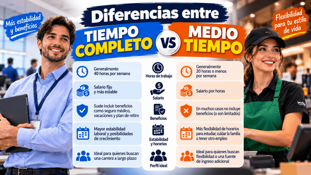 Diferencias entre empleo de tiempo completo y medio tiempo