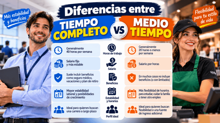 Diferencias entre empleo de tiempo completo y medio tiempo